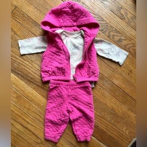 Baby Girl Carter's Bright Pink Quilted Baby Vest and Pant with Bow Bodysuit 6M